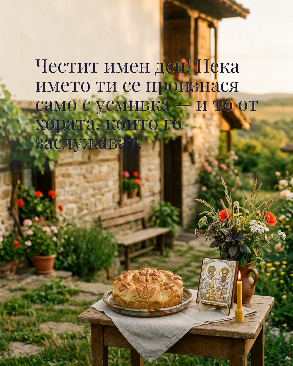 Картичка за Петровден с пожелание „Честит имен ден! Нека името ти се произнася само с усмивка — и то от хората, които го заслужават“