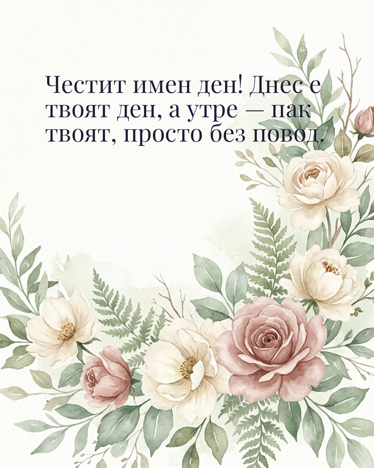 Картичка за Петровден с пожелание „Честит имен ден! Днес е твоят ден, а утре — пак твоят, просто без повод“