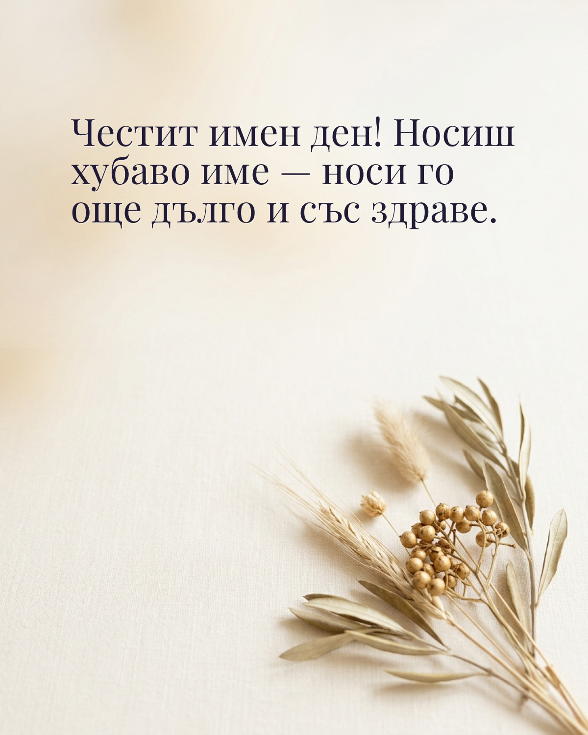 Картичка за имен ден с пожелание „Честит имен ден! Носиш хубаво име — носи го още дълго и със здраве“