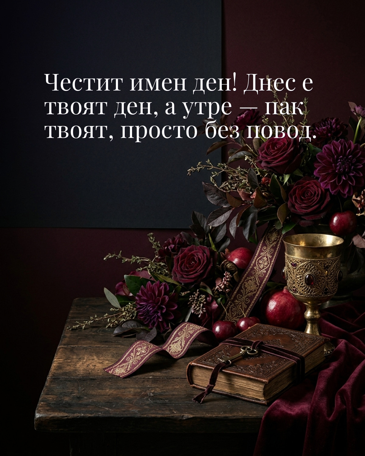Картичка за Тодоровден с пожелание „Честит имен ден! Днес е твоят ден, а утре — пак твоят, просто без повод“