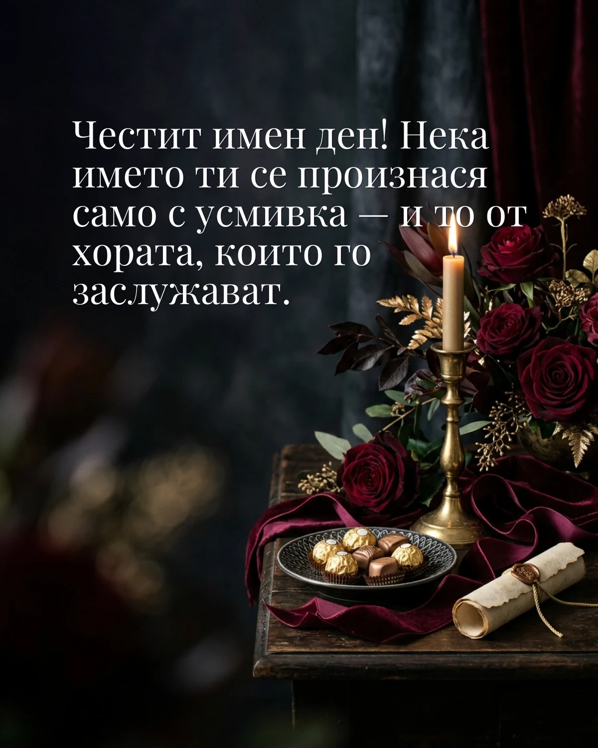 Картичка за Петровден с пожелание „Честит имен ден! Нека името ти се произнася само с усмивка — и то от хората, които го заслужават“