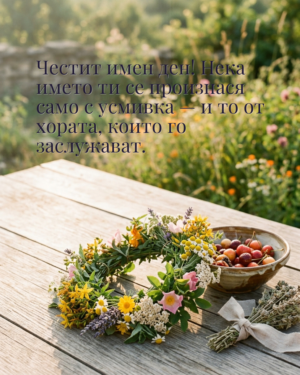 Картичка за Ивановден с пожелание „Честит имен ден! Нека името ти се произнася само с усмивка — и то от хората, които го заслужават“