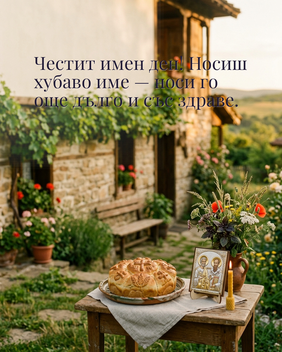 Картичка за Петровден с пожелание „Честит имен ден! Носиш хубаво име — носи го още дълго и със здраве“