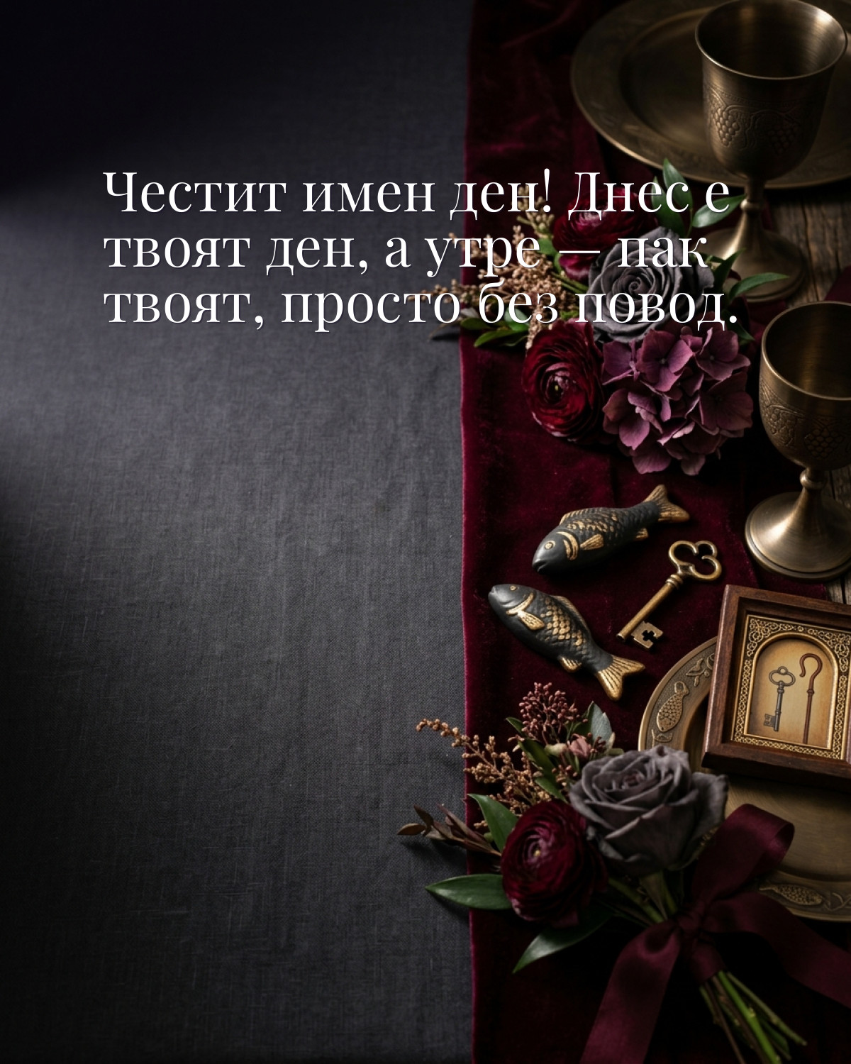 Картичка за Петровден с пожелание „Честит имен ден! Днес е твоят ден, а утре — пак твоят, просто без повод“