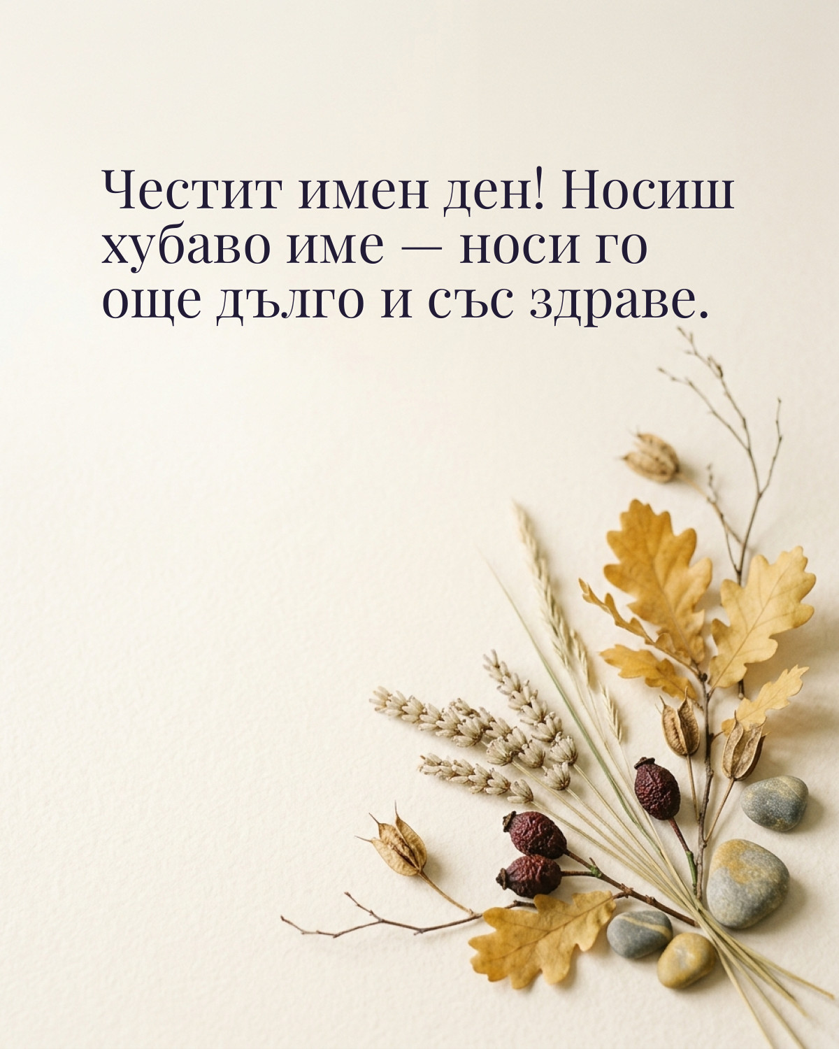 Картичка за Димитровден с пожелание „Честит имен ден! Носиш хубаво име — носи го още дълго и със здраве“
