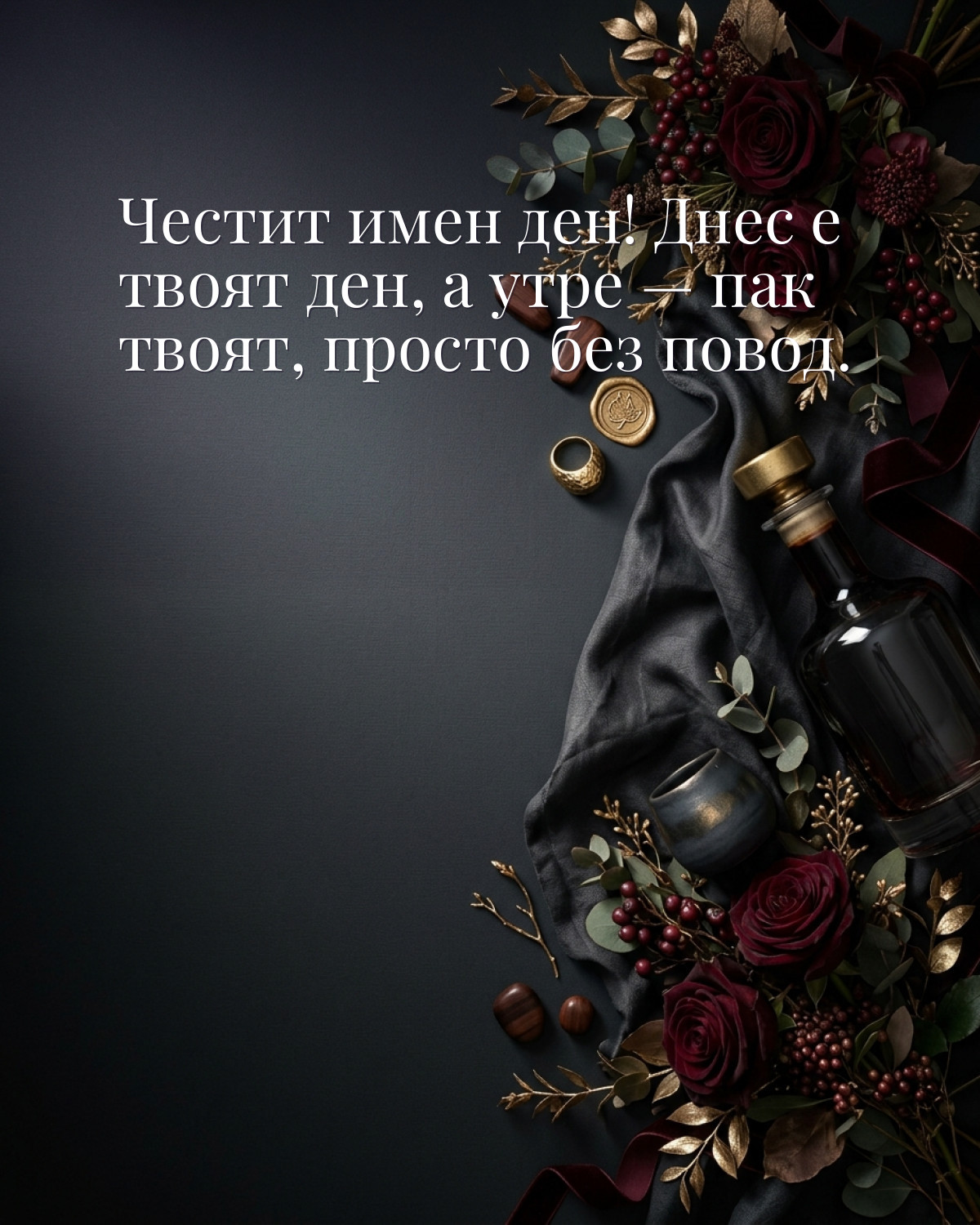 Картичка за Ивановден с пожелание „Честит имен ден! Днес е твоят ден, а утре — пак твоят, просто без повод“